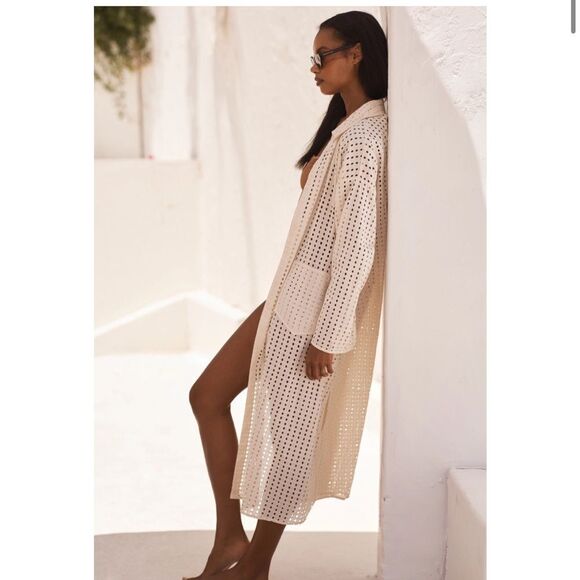 NWT Anthropologie Cream Eyelet Duster O/S - Picture 2 of 9